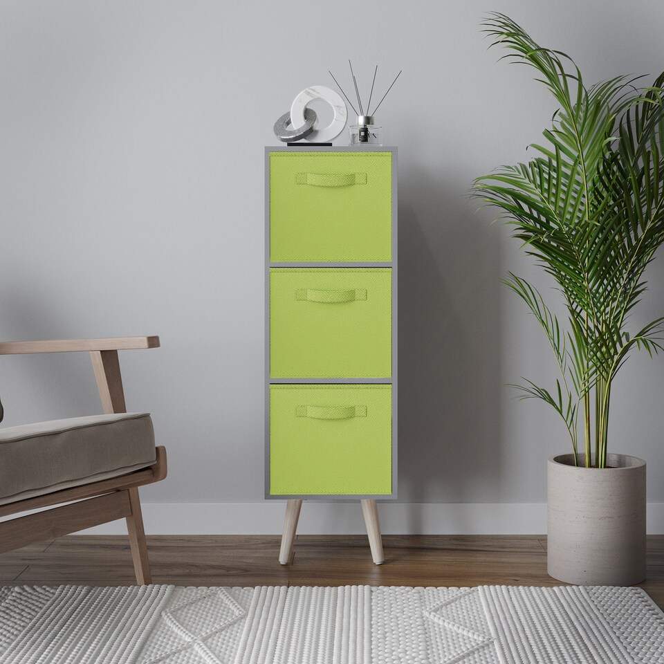 image 1 of Grey 3-Tier 3-Drawer Cube Shelving Unit with Scandinavian Legs | Green | Green & Pine | 1