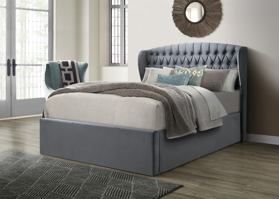 image 1 of Warwick Grey Velvet Ottoman Bed And Majestic 1000 Pocket Sprung Mattress King Size | Grey