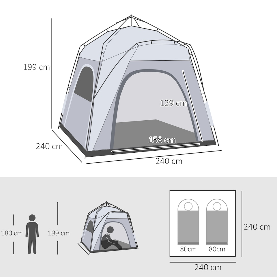 image 1 of Outsunny 4 Man Pop Up Tent Camping Backpacking Dome Tent, Green