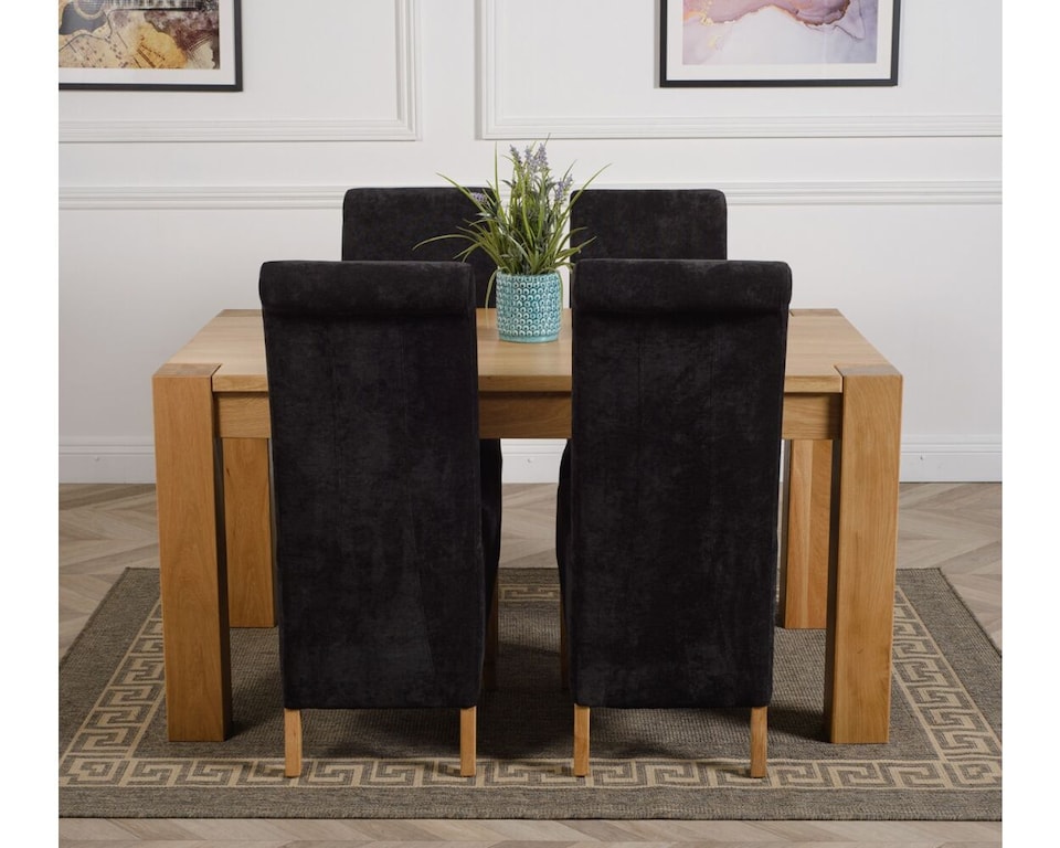 image 1 of Kuba 150 x 85 cm Chunky Medium Oak Dining Table and 4 Montana Fabric Chairs | Black | Black