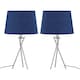 image 1 of First Choice Lighting Set of 2 Tripod Table Lamps with Navy Cotton Fabric Shades Chrome | Blue