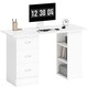 image 2 of HOMCOM Computer Desk, Writing Table, PC Workstation with 3 Storage Shelves and Drawers, Silver Handle, for Home Office, White | White