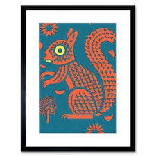 Squirrel Colour Block Modern Folk Art Fun 9x7" Black Framed Wall Art Print