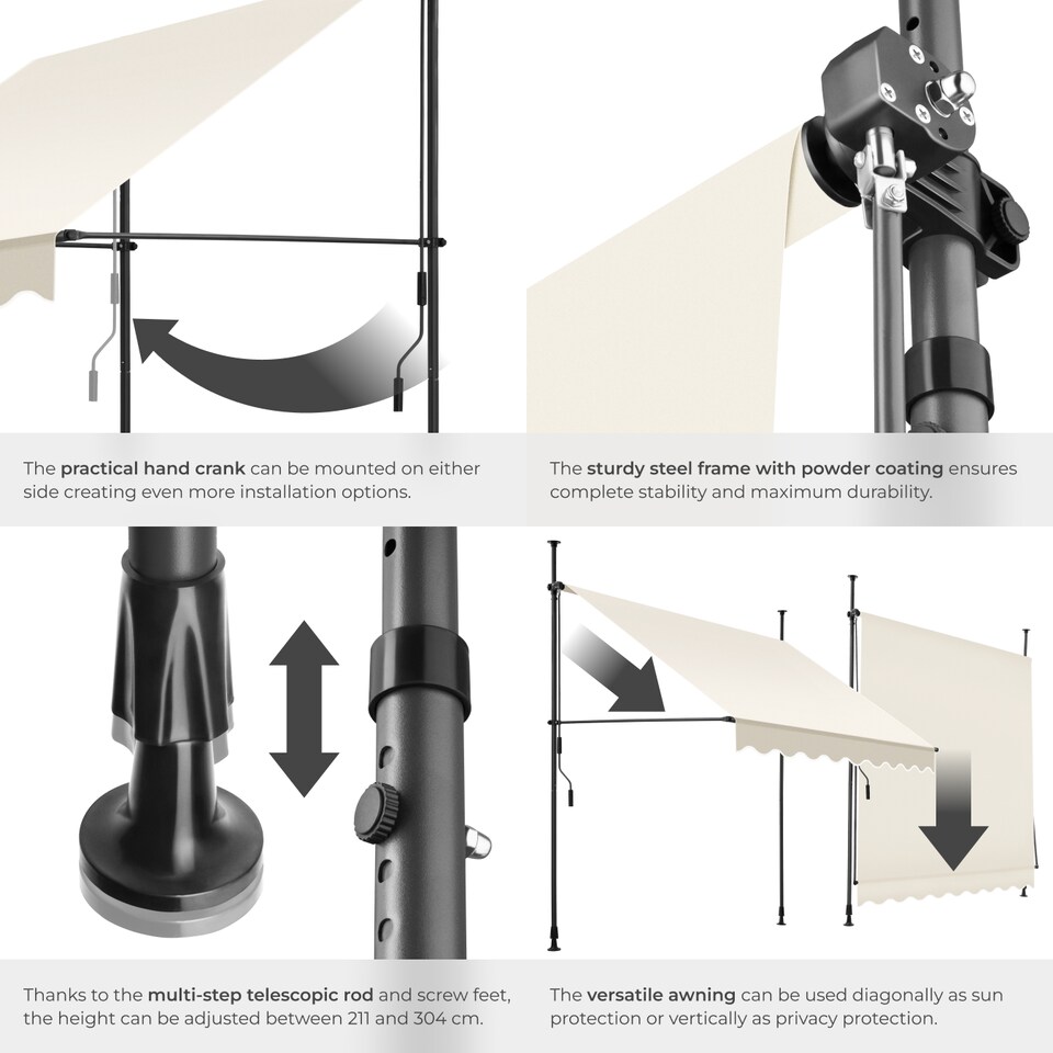 image 1 of Awning with hand crank - pressure fitted , height adjustable | Cream | beige | 200 x 180 cm | 1