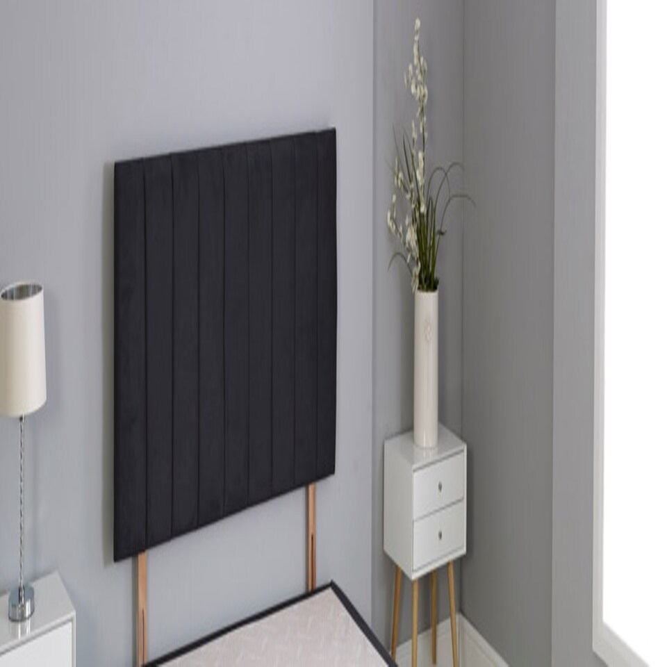 image 1 of Black Plush Velvet 9 Panel Headboard Black | 5FT King 20"inch Headboard
