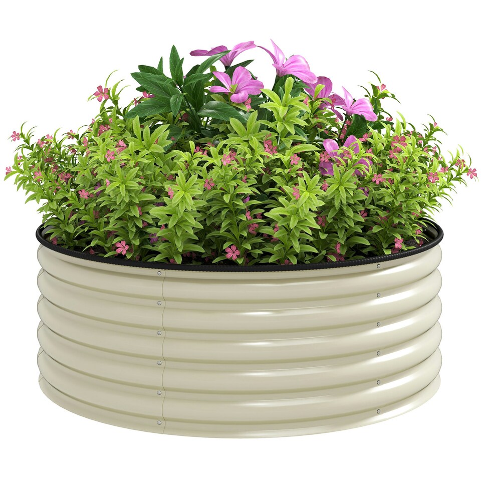 image 1 of Outsunny Galvanised Planter with Gloves, 120 x 120 x 43cm, Cream White Cream