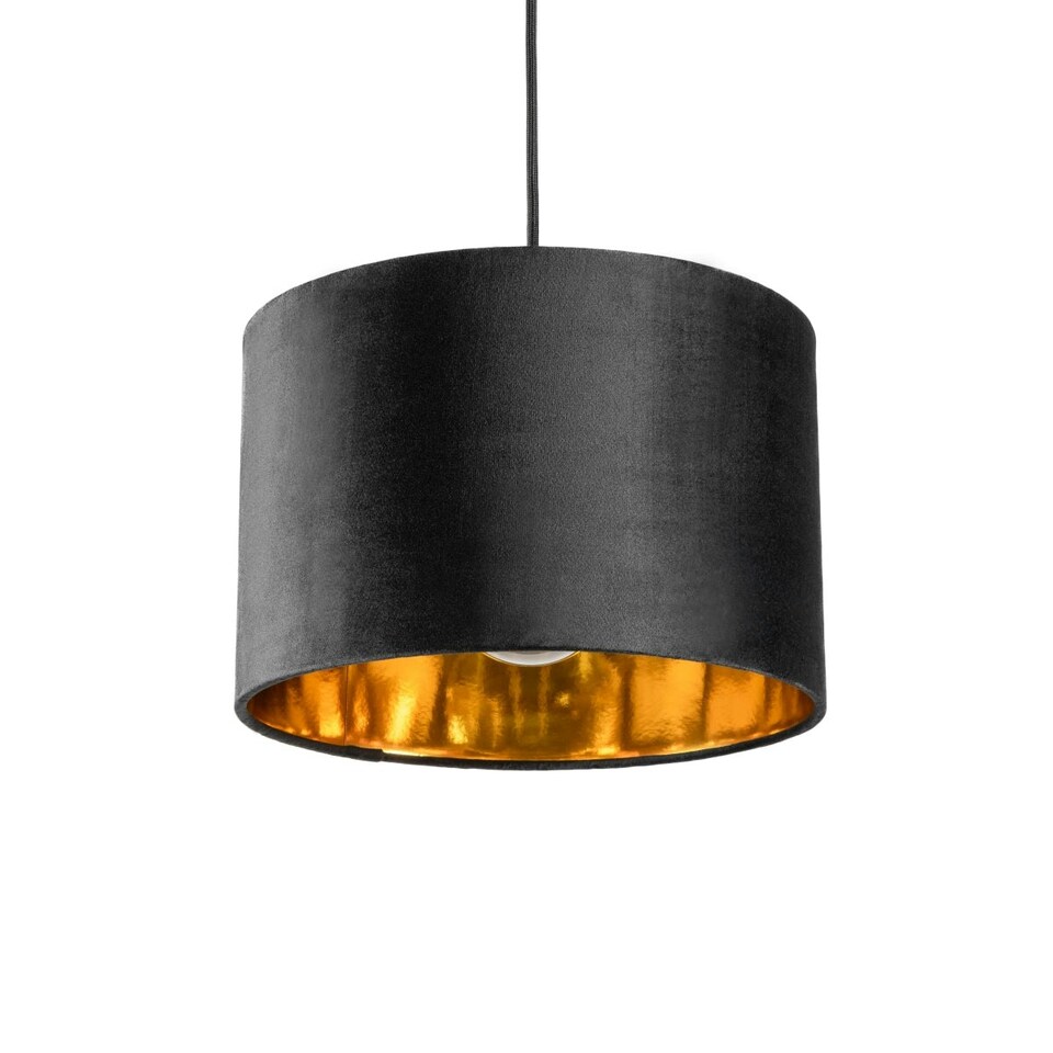 image 1 of CGC NILA Luxury Black Velvet & Gold Inner Round Pendant Drum Lamp Shade Black