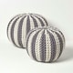 image 5 of Homescapes Off White and Grey Knitted Pouffe Striped Footstool - 35 x 40 cm