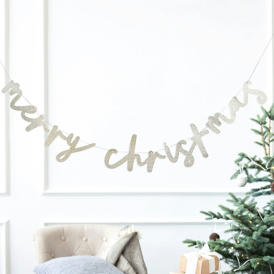 image 1 of Glitter 'Merry Christmas' Card Banner 2m