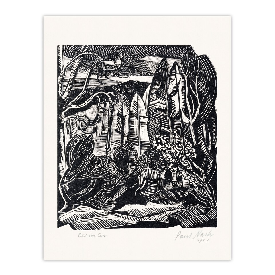 image 1 of Paul Nash Framed Wall Art Winter in Hampden Black White Landscape Home Décor