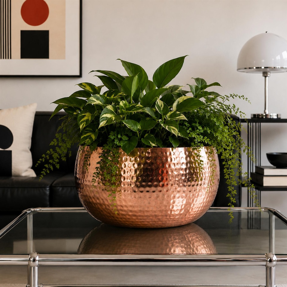 image 1 of XL Metal bowl 32 x 20cm Hammered Copper Colour - Straight Edge | Copper