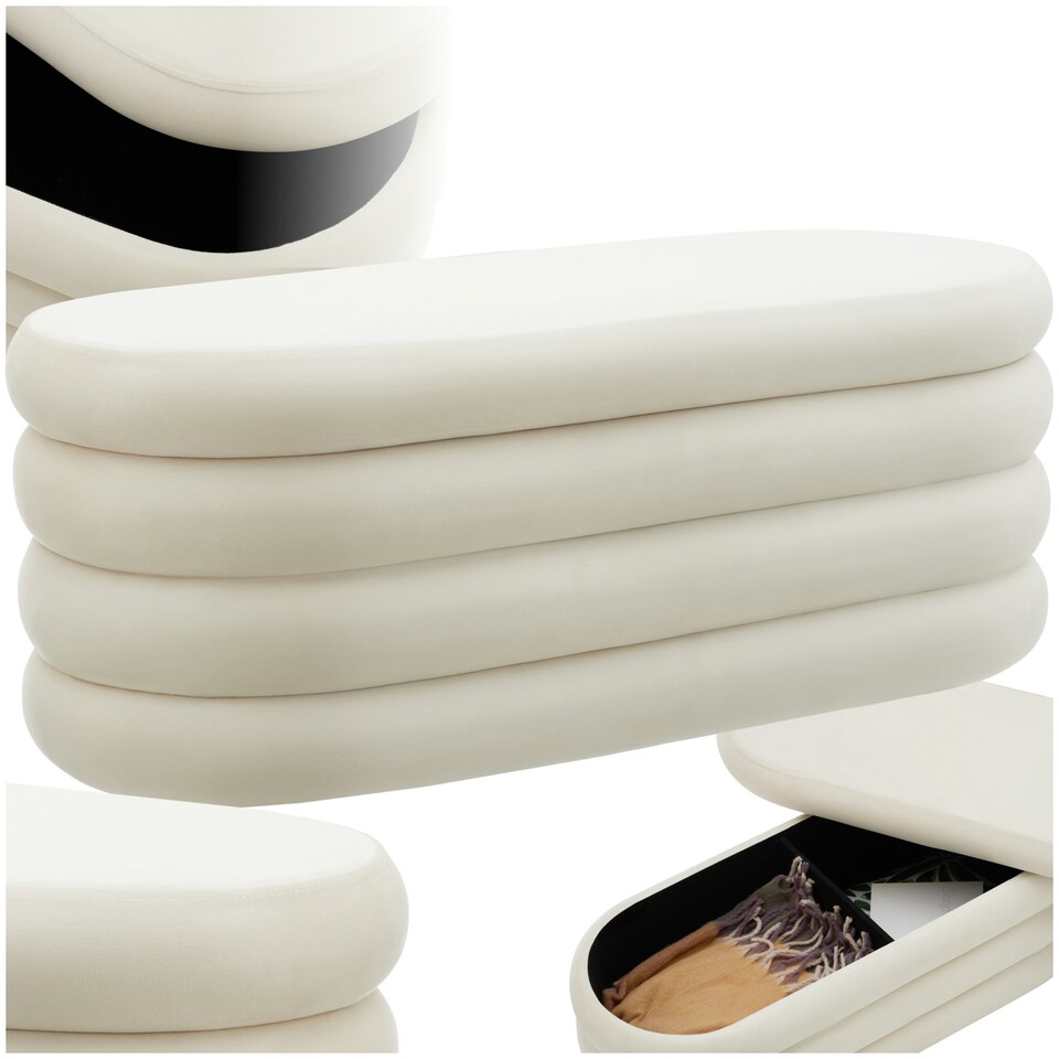 image 1 of Bench Altu - with velvet or boucle cover, padded, hallway storage Cream | Velvet Cream-White