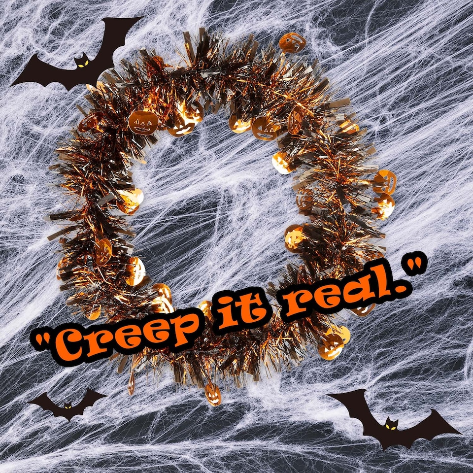 image 1 of PMS Multicoloured Halloween Tinsel Wreath, 34cm x 36cm