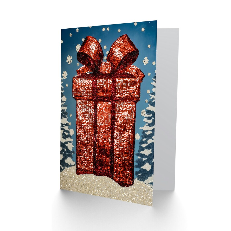 image 1 of Sequin Wrapped Gift Present Winter Snowflakes For Her Woman Christmas Card