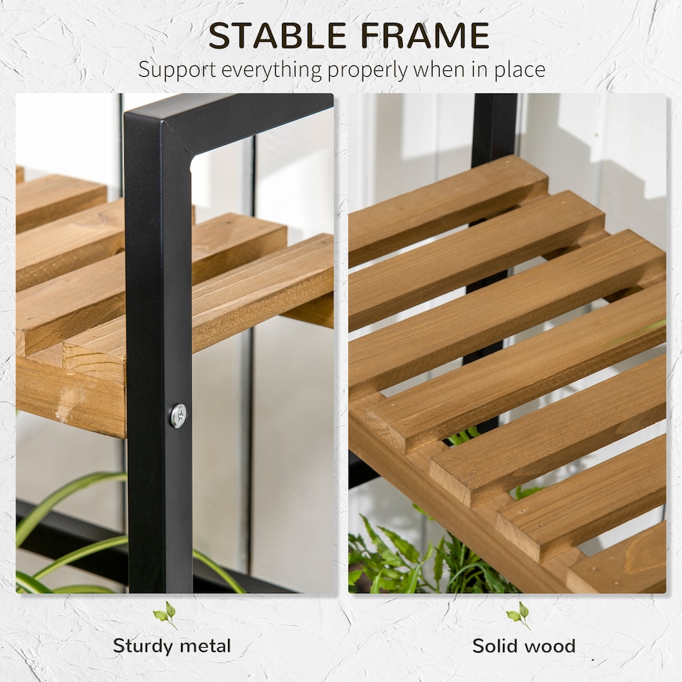 image 1 of Outsunny 3 Tiered Plant Stand Rack with Hanging Hooks for Indoor Outdoor