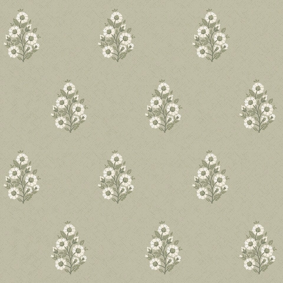 Sample of Posy Wallpaper in Cream on Organic Green | Green | Cream on Organic Green