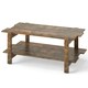 image 9 of COSTWAY 2-Tier Coffee Table Slatted Wood Center Table Walnut Brown