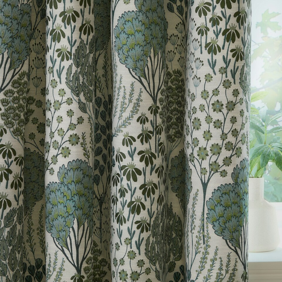 image 1 of Wylder Ophelia Jacquard Floral Room Darkening Pencil Pleat Curtains | Green