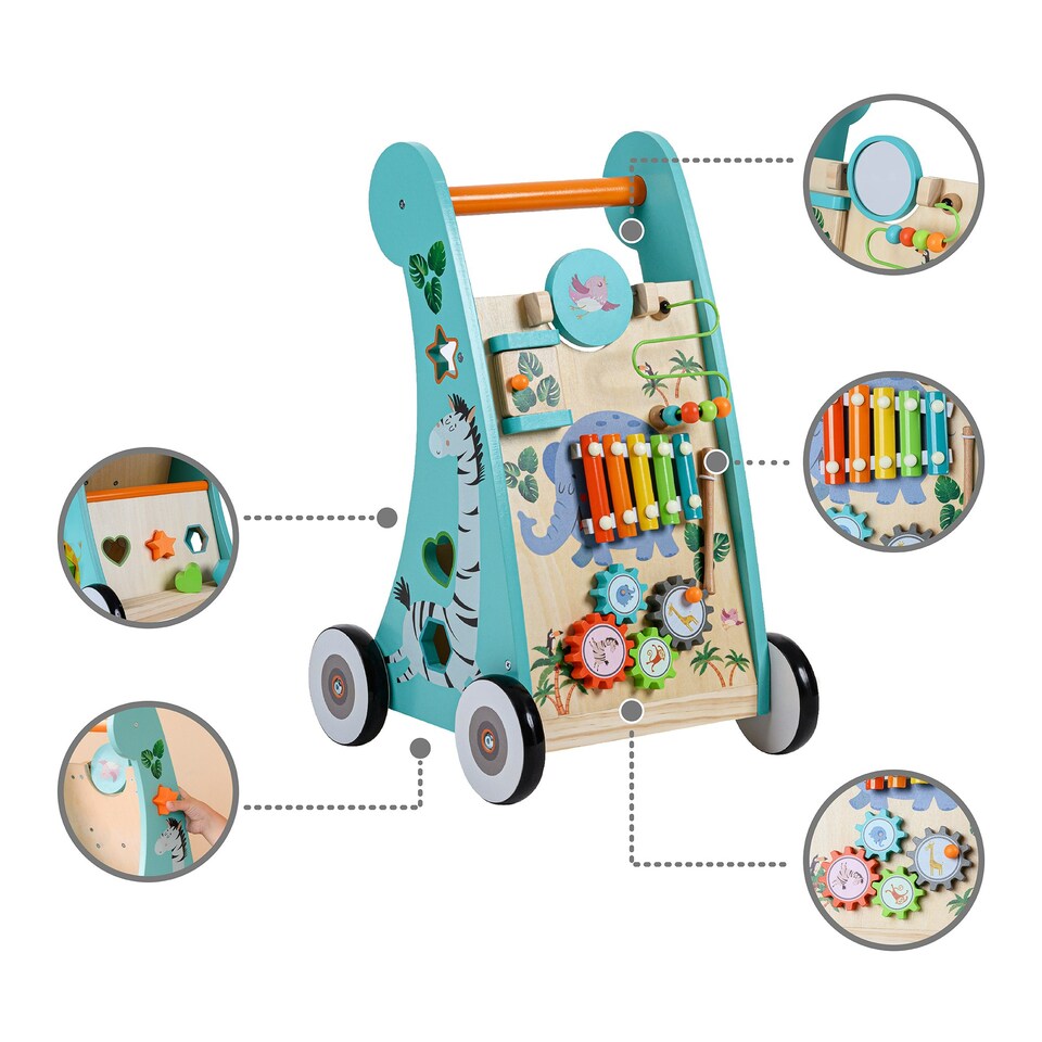 image 1 of Teamson Kids Preschool Play Lab Safari Animal Toddler Walker & Activity Station, Multi