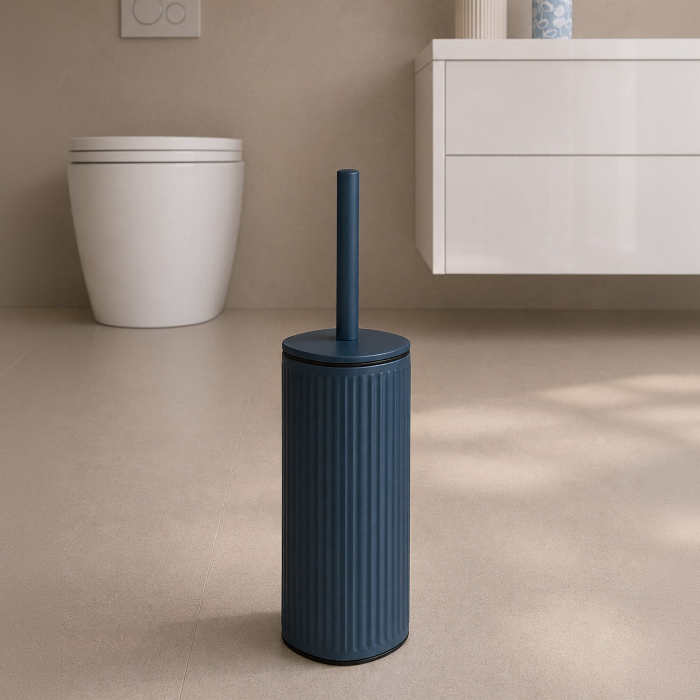 Showerdrape Targa Square Ribbed Fully Lined Toilet Brush & Holder in Dark Blue