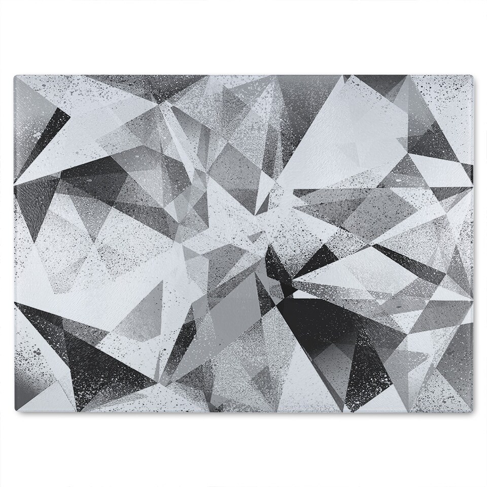 image 1 of Black & White Geometric Grunge Pattern Glass Chopping Board | Multi