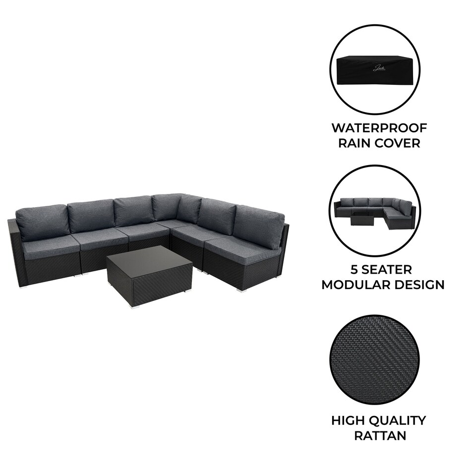 image 1 of Rattan Modular 7 Piece Furniture Set - Black
