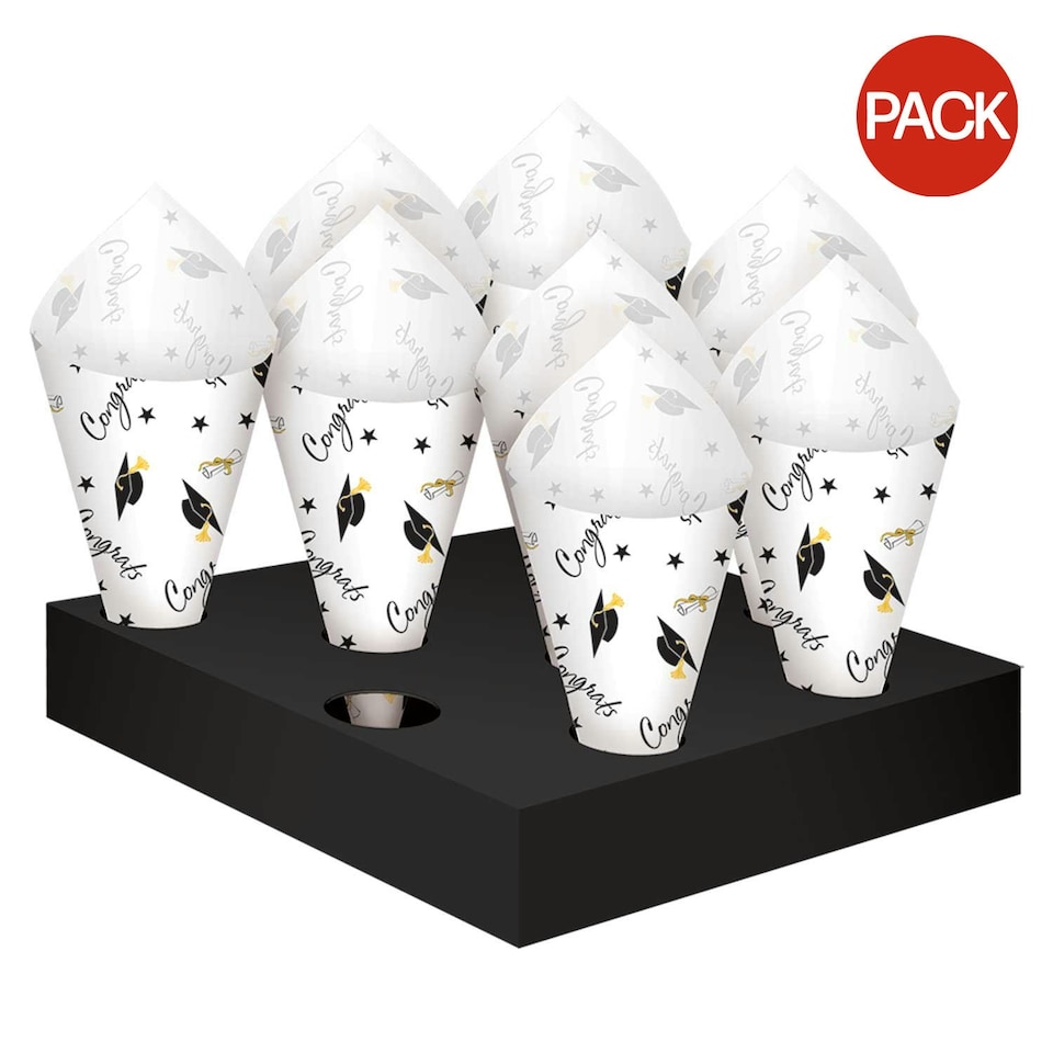 Amscan Cones Graduation Serving Tray (Pack of 42) - Black/White - One Size