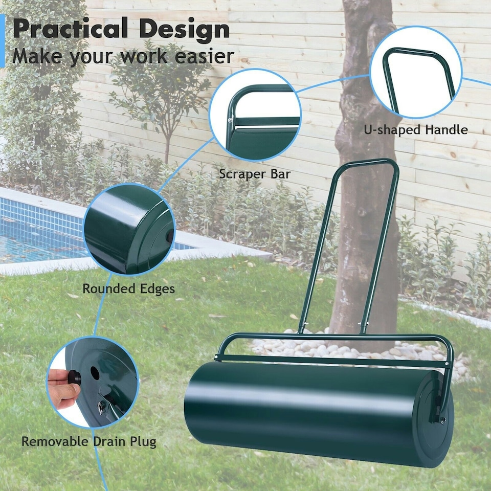 image 1 of COSTWAY 48L Steel Garden Lawn Roller Water Sand Filled