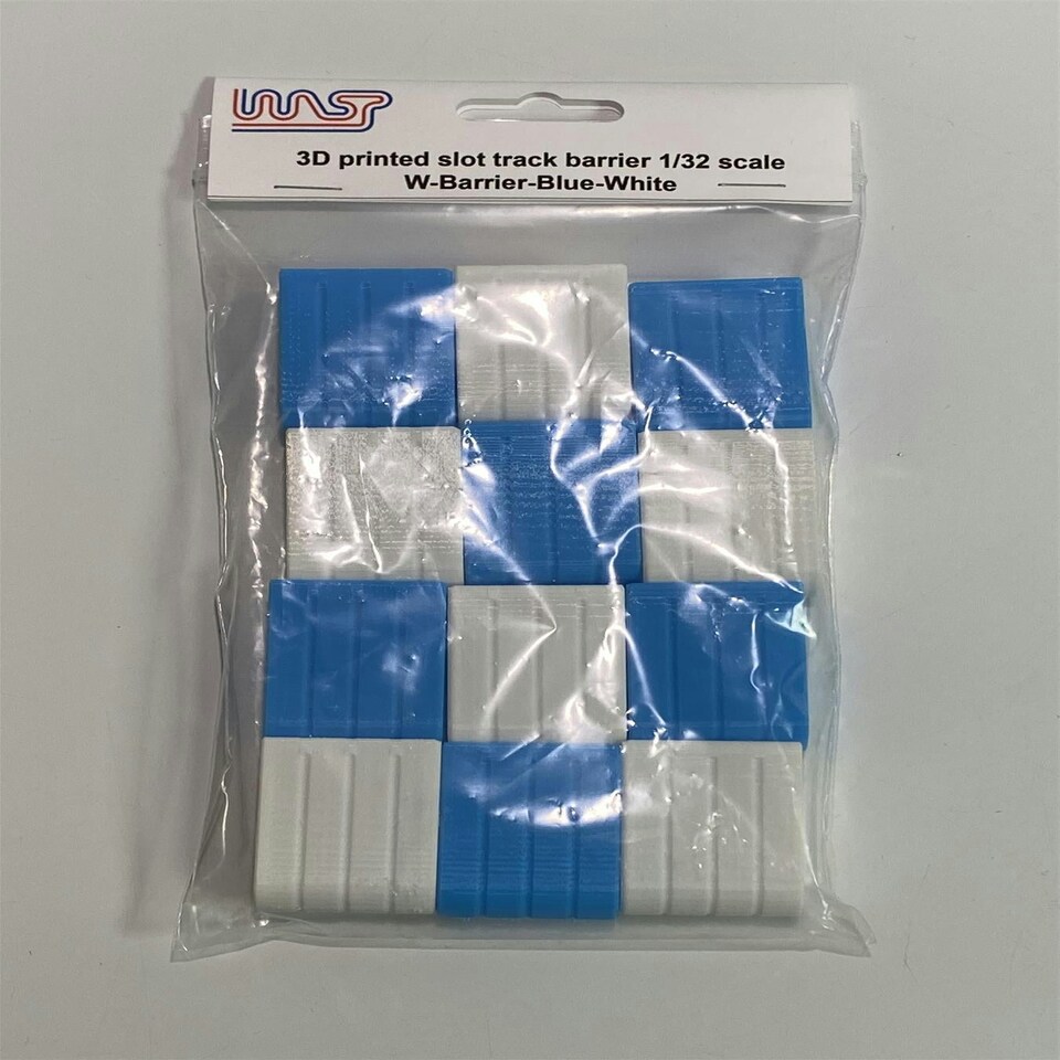 image 1 of Slot Car Track Scenery Blue and White Barriers x 12 1:32 Scale NEW Wasp