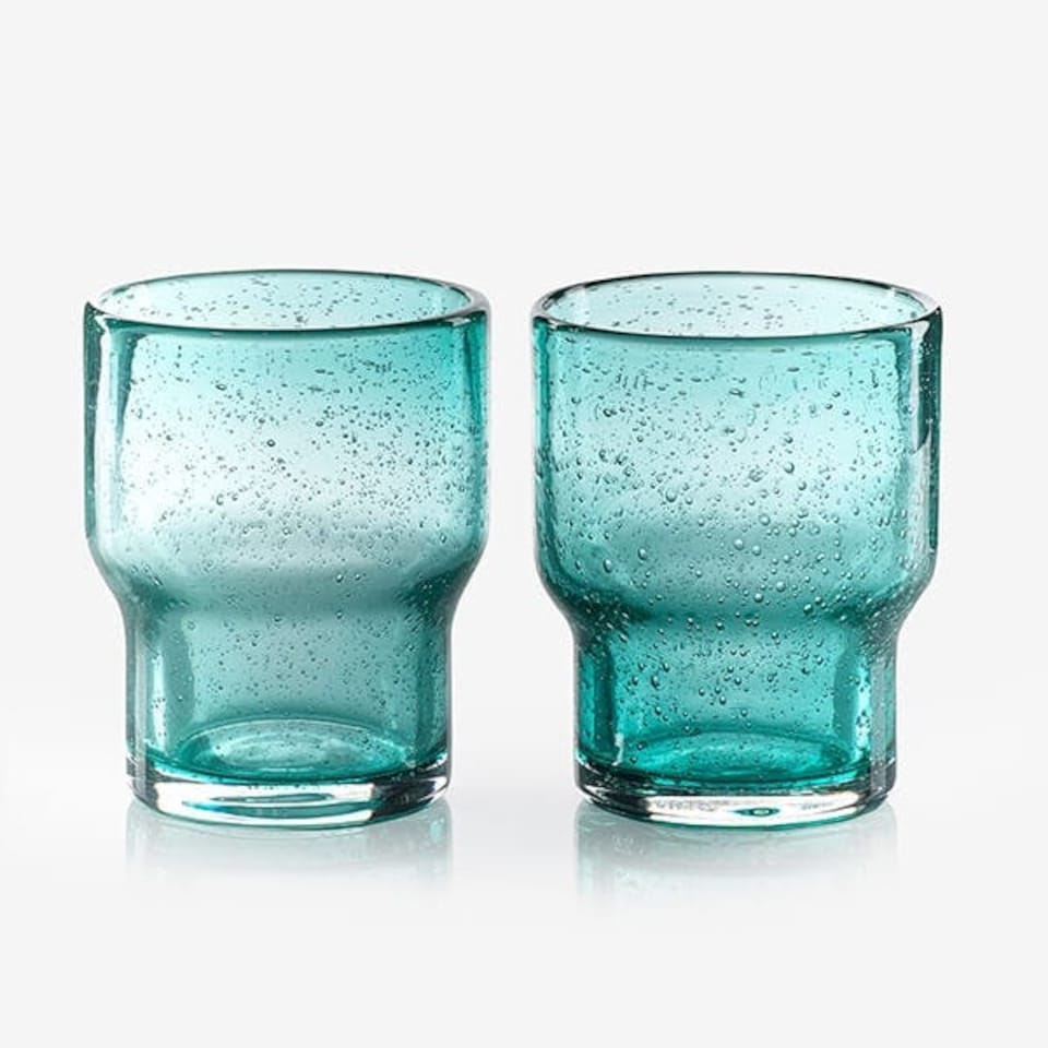 image 1 of Sur La Table Colour Me Happy Set of 2 Green Handmade Stacking Tumblers