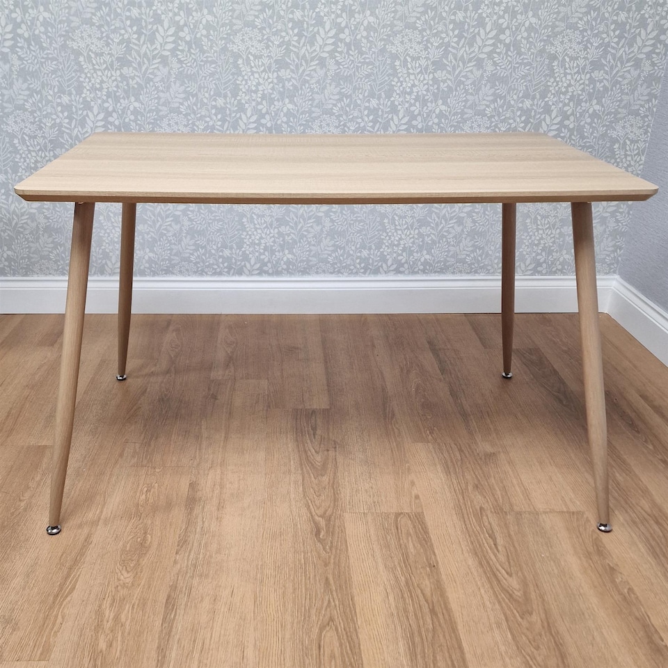 image 1 of Dining Table Set with 4 Cream Faux Leather Chairs Kitchen Dining Room Furniture