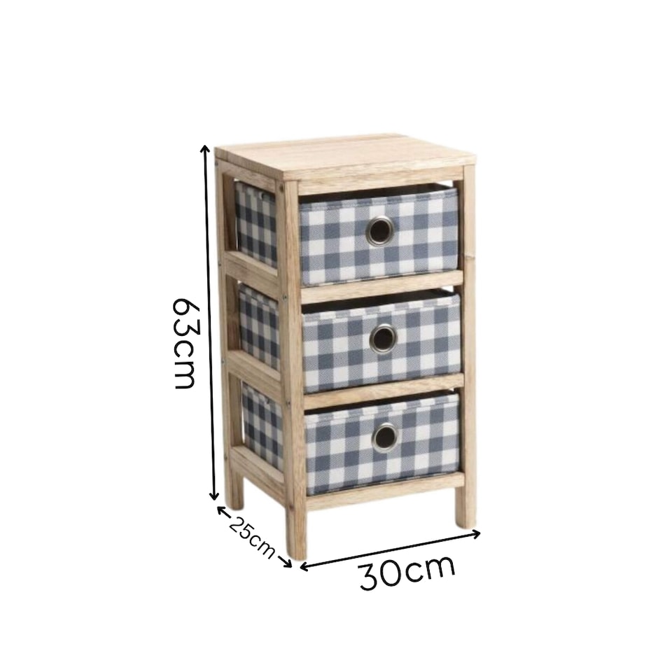 image 1 of Wooden Chest Of Storage Drawers Plaid Fabric Bedroom Organiser Coastal Style | Brown