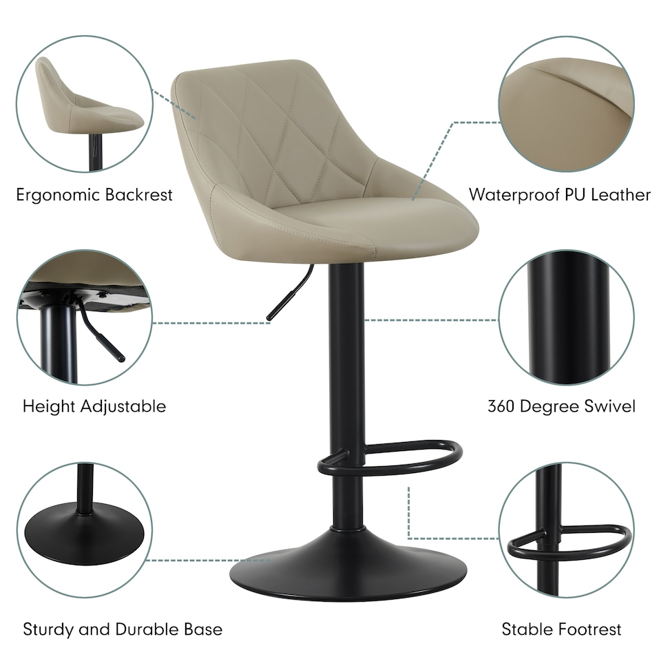 image 1 of MCC Direct Set of 2 Height Adjustable Bar Stool Kitchen Breakfast Chairs Stanley