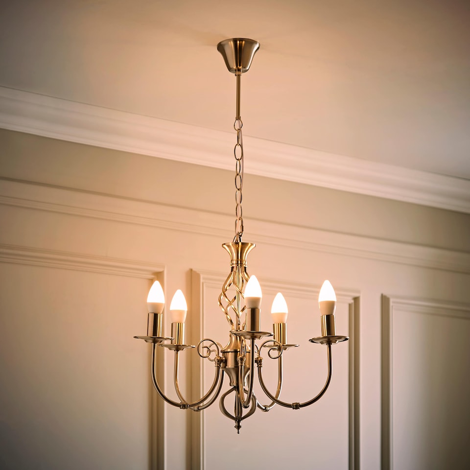 image 1 of ValueLights Memphis Brushed Chrome 5 Way Chandelier & Bulbs | Chrome