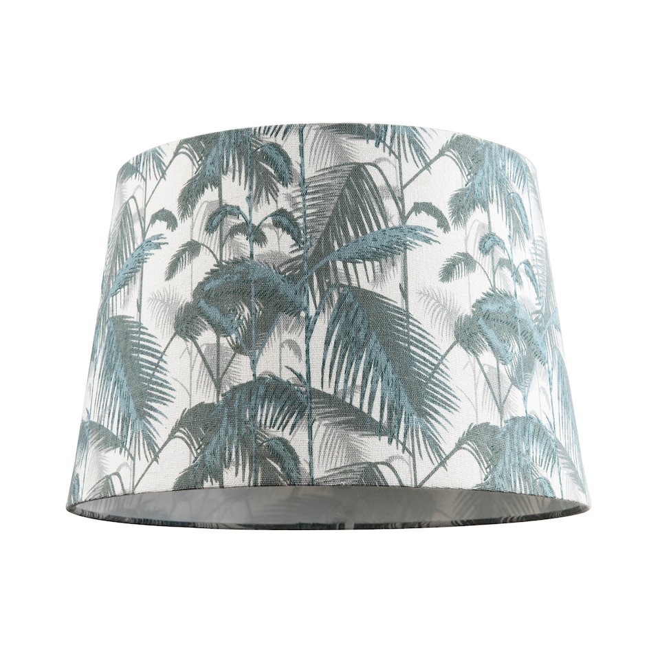 image 1 of Modern Green Palm Trees Linen Fabric Drum Lamp Shade with Cotton Inner | Green | 12"