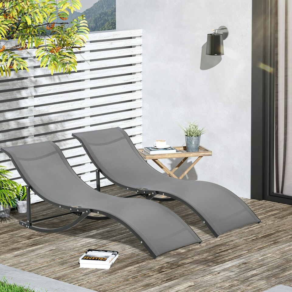image 1 of Outsunny Set of 2 Zero Gravity Lounge Chair Recliners Sun Lounger Dark Grey
