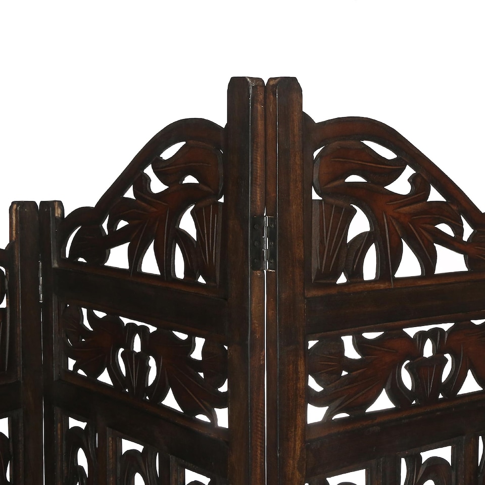 image 1 of 4 Panel Heavy Duty Carved  Screen Wooden Gamla Design Room Divider Dark Brown 200 x 180 cm | Brown | Dark Brown | 200 x 180 cm