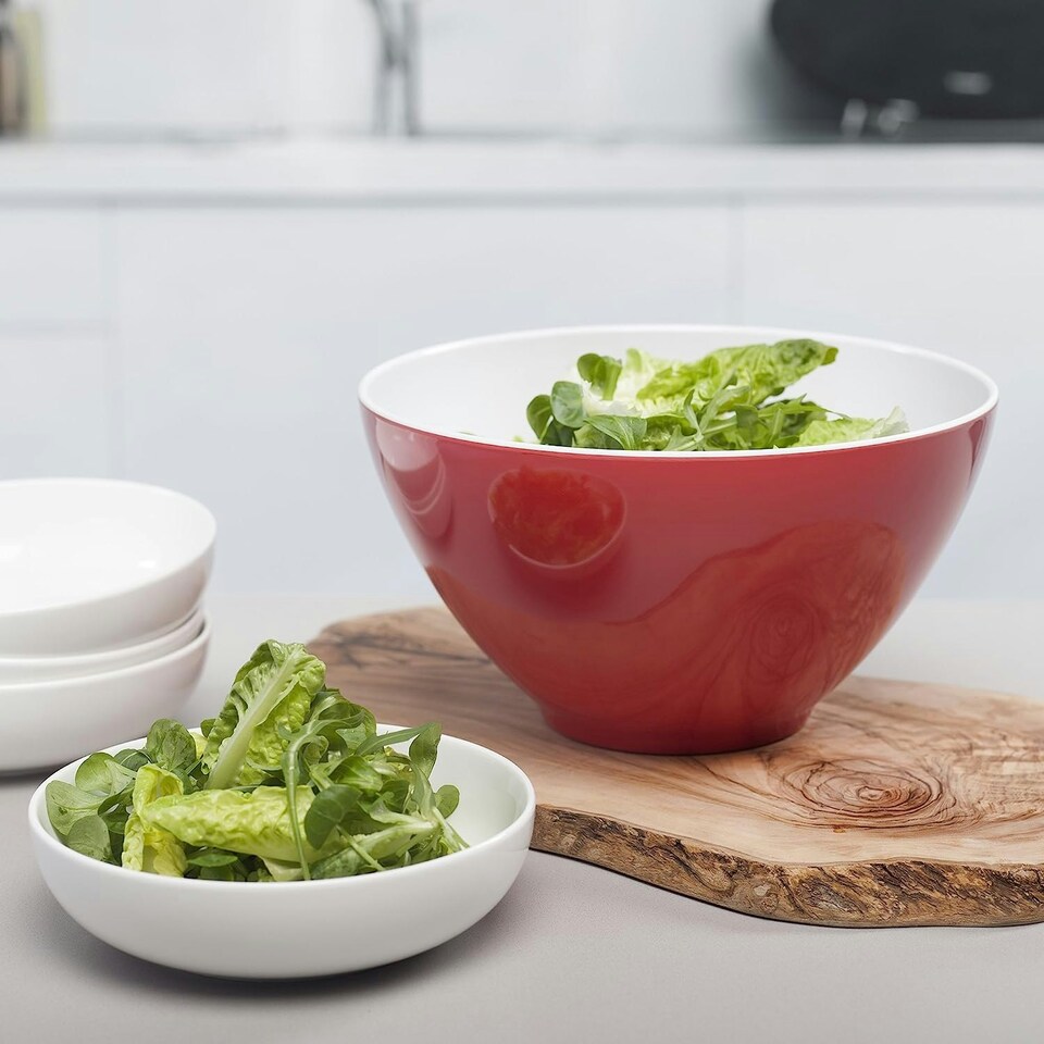 image 1 of Zeal Melamine Salad Bowl & Salad Servers Set, Duck Egg Blue Red | Red