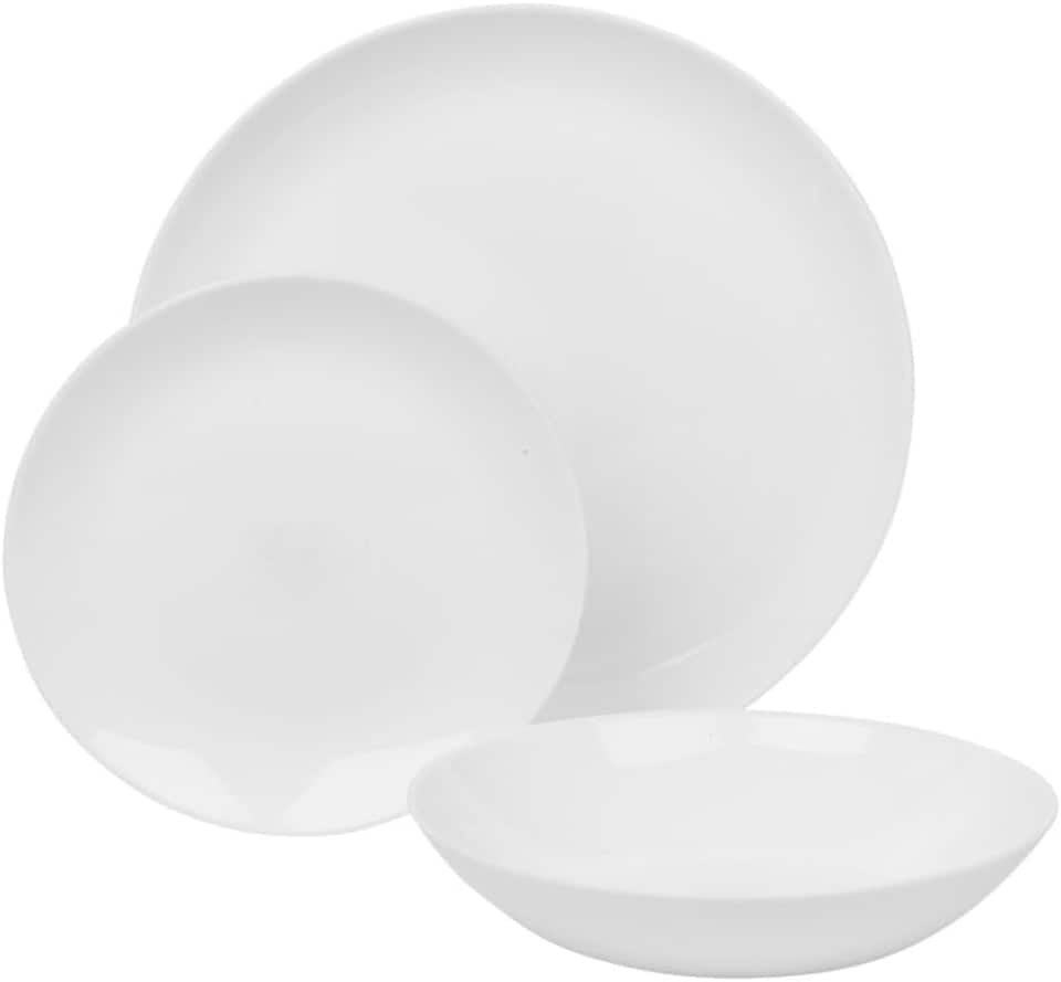 image 1 of White Opal Glass Dinner Set Plates Soup Bowls Dinnerware | White | Luna Dinner - 24 Pcs | 24