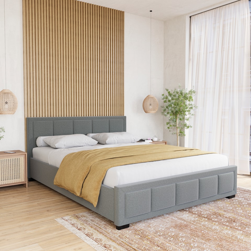 image 1 of Vida Designs Vanita 5ft King Size Bed Fabric Upholstered, Light Grey, 150 x 200cm