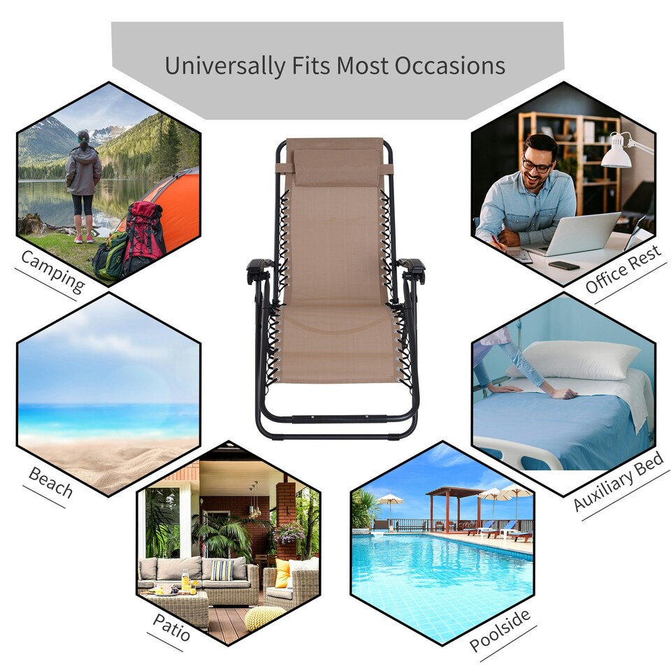 image 1 of Outsunny Zero Gravity Chair, Reclining Lounger w/ Pillow Beige