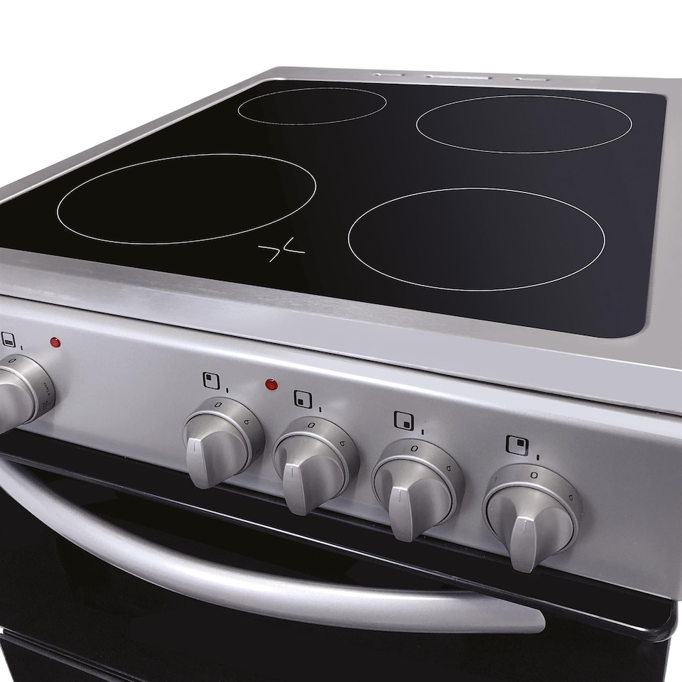 image 1 of Statesman EDC50S Fan Assisted Double Oven Electric Cooker, 4 Zone Ceramic Hob, 50cm Wide, Silver,H:900 x W:500 x D600 (MM)