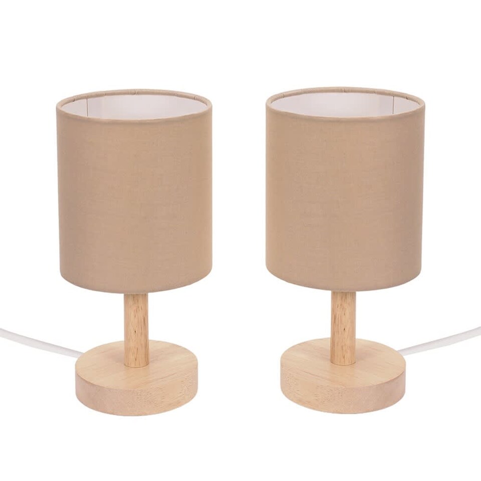 image 1 of ValueLights Nelly Pair of Natural Shade with Wooden Base Bedside Table Lamps