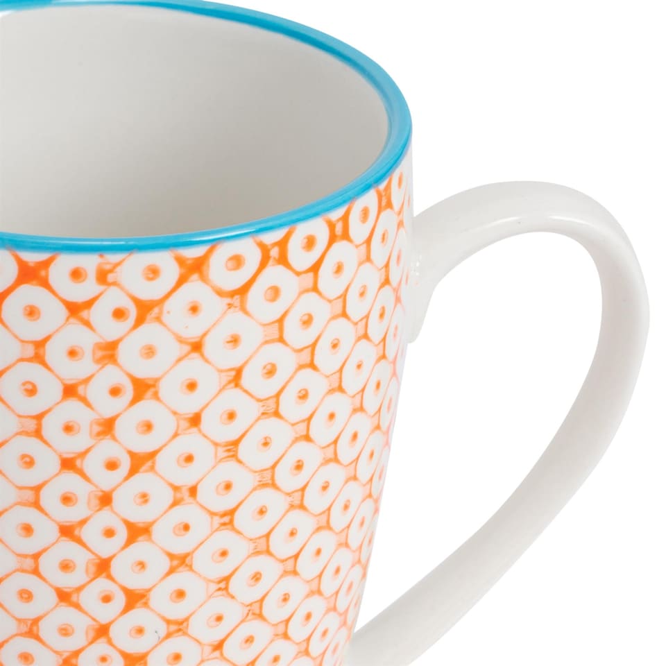 image 1 of Nicola Spring Nicola Spring Hand-Printed Mug - 330ml - Orange - Pack of 6 | Multi | Multi | 6