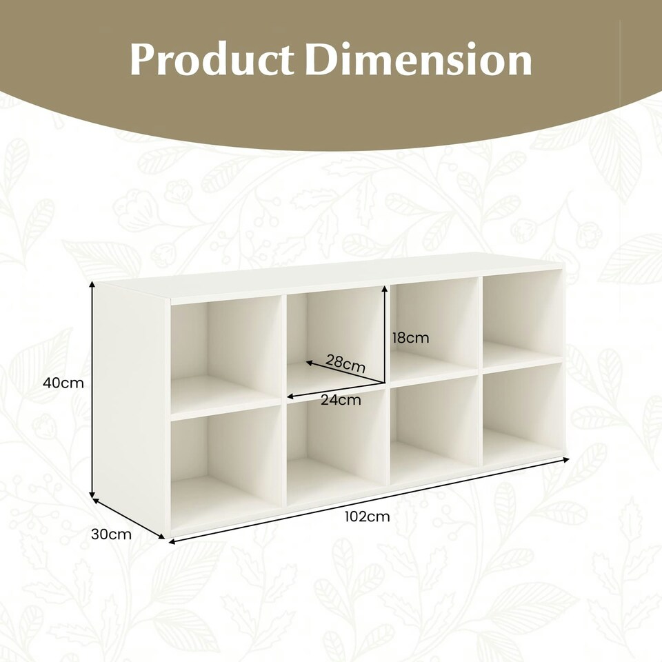 image 1 of COSTWAY 8 Grid Shoe Bench 2 in 1 Shoe Organizer Storage White White