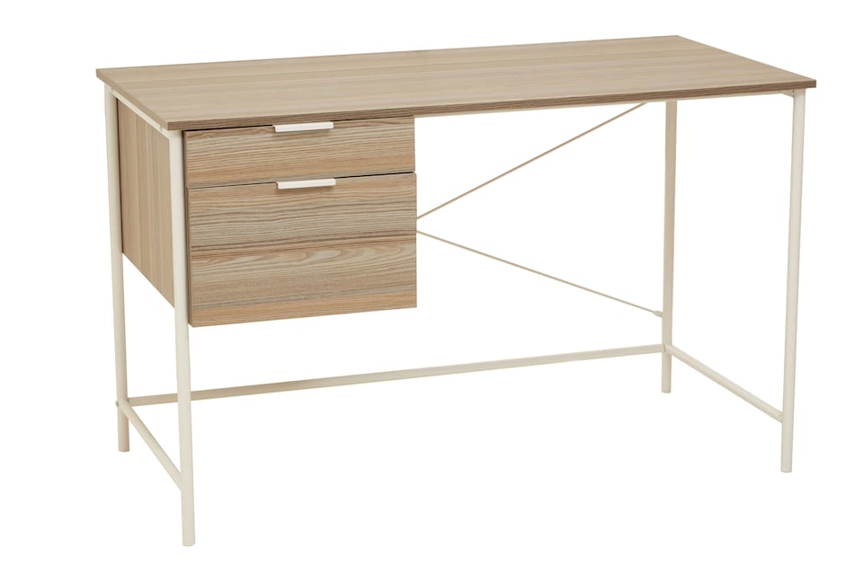 image 1 of Light Oak Veneer Desk With Drawers,Modern Office Desk With White Metal Frame For Organization,Storage Desk | Brown