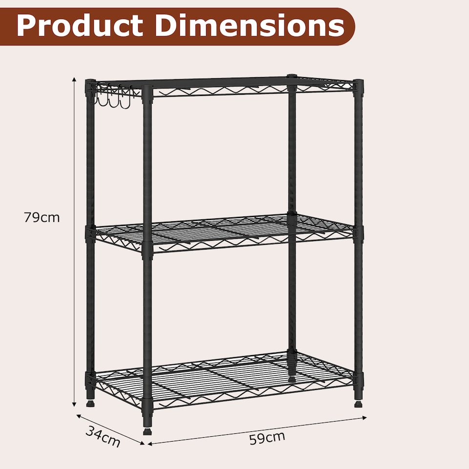 image 1 of COSTWAY 3-Tier Wire Shelving Unit Adjustable Metal Storage Shelves