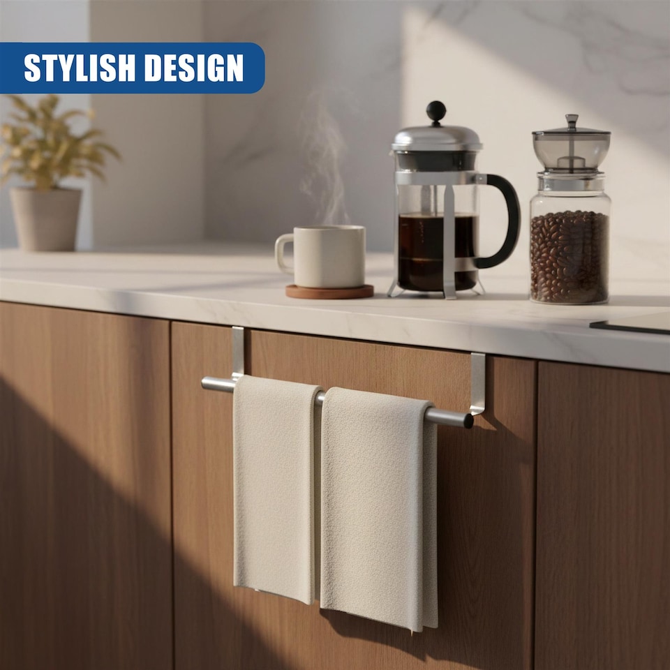 image 1 of GEEZY Stainless Steel Extendable Over Door Towel Rail 25-40cm Kitchen Bathroom