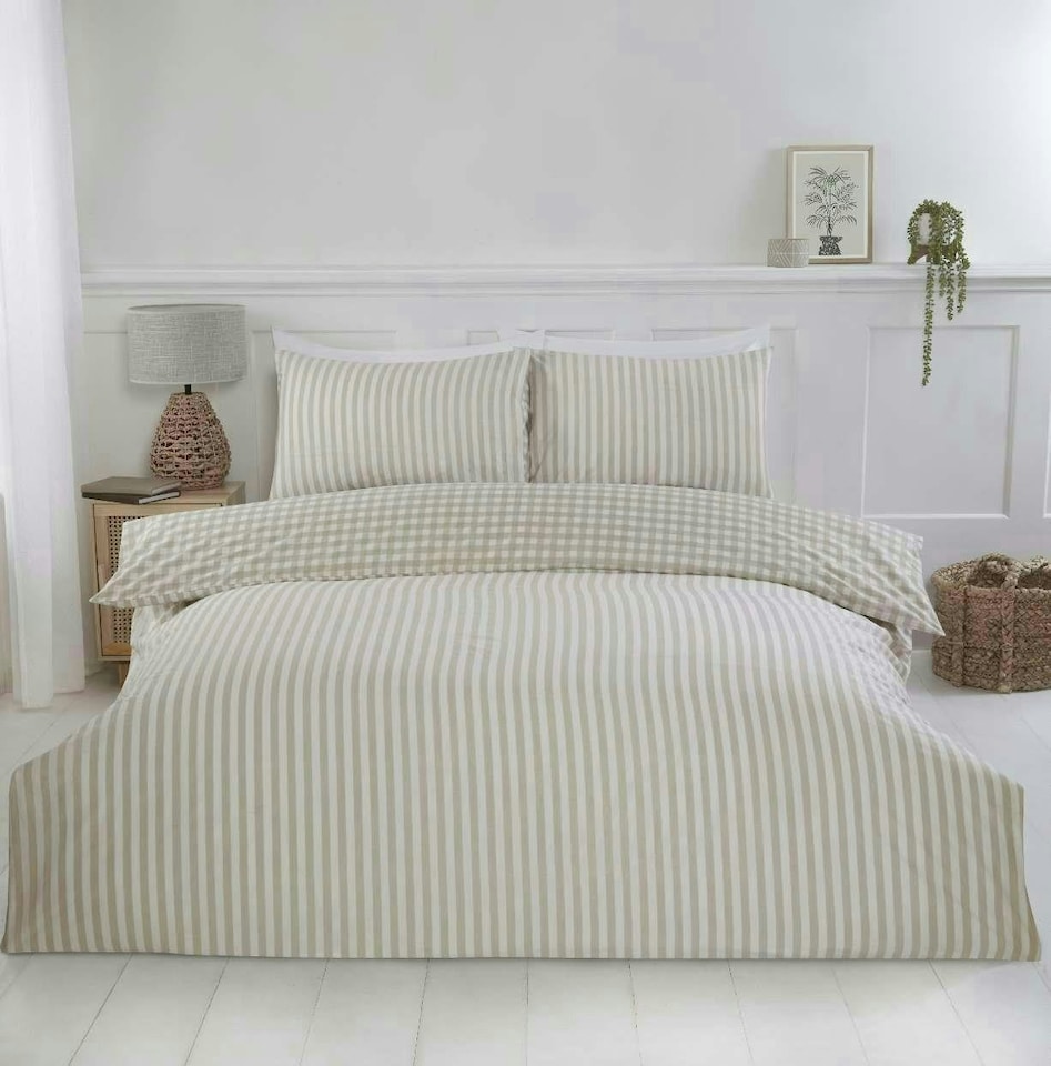 image 1 of Gingham Duvet Cover Set - King - Natural | Cream | King