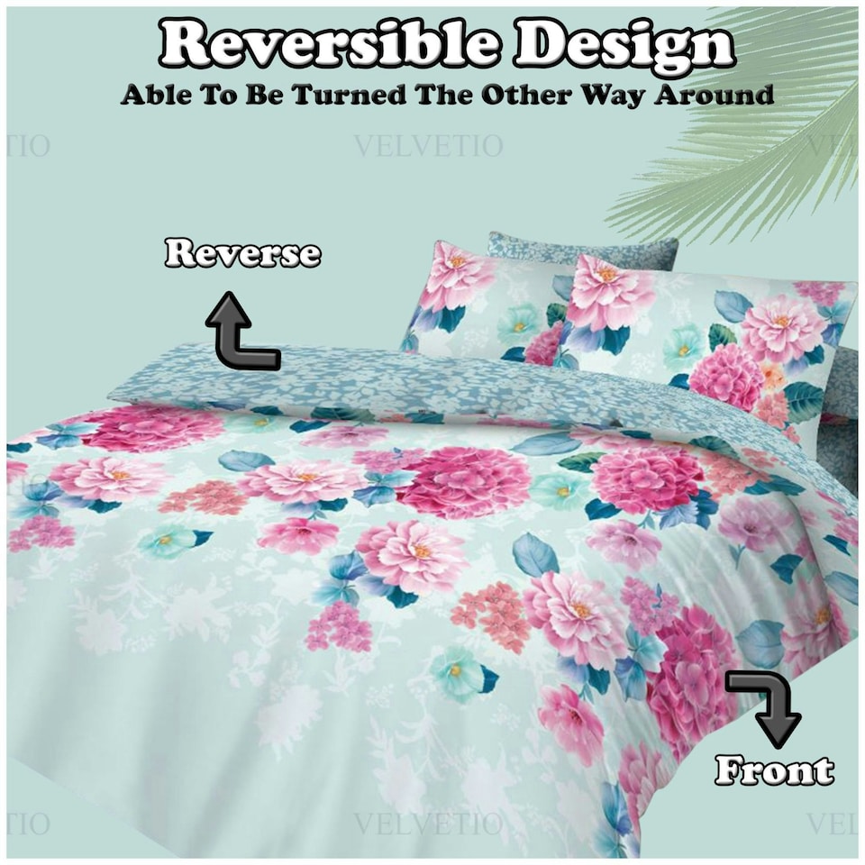 image 1 of VELVETIO Edith Complete Duvet Cover Set with Fitted Sheet Breathable Bedding Quilt Blue | King
